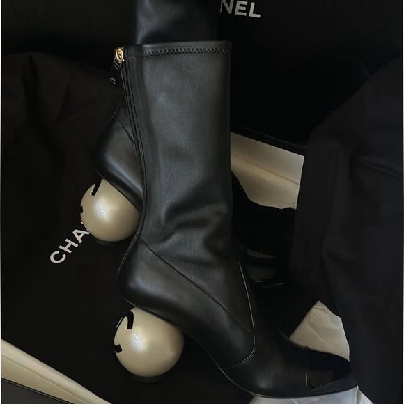 CHANEL Black Boots with Iconic Logo Heel - Picture 8 of 8